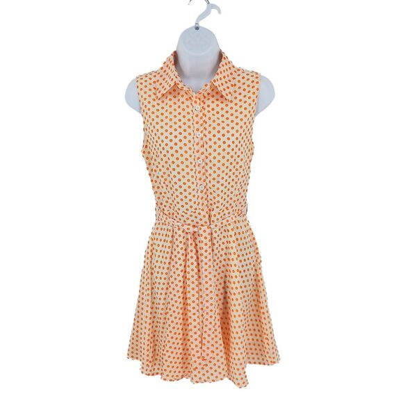 Snow Traffic Ivory & Orange Polka Dot Sleeveless Mini Dress Sz Medium - Picture 1 of 7